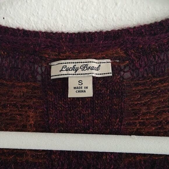 Lucky Brand Checker Knit Oversized Sweater Purple and Orange size Small - Picture 3 of 6